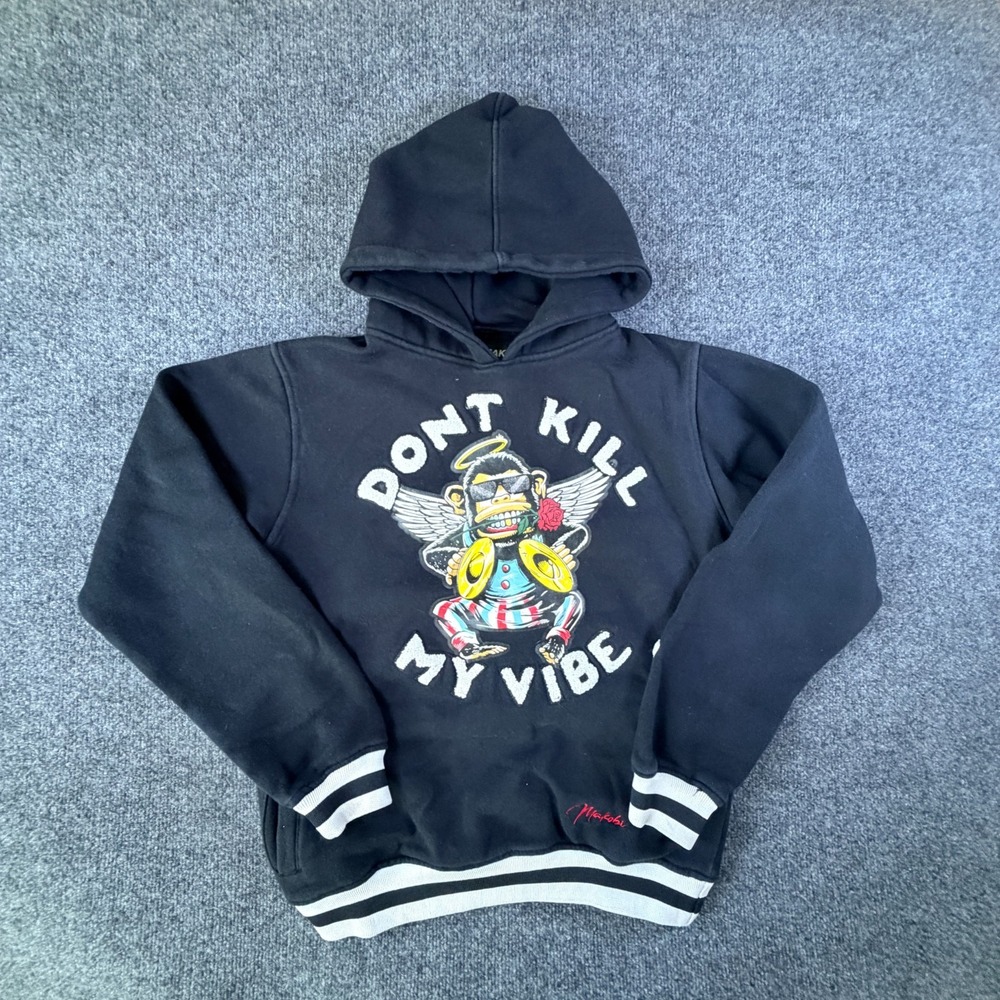 Makobi Dont Kill My Vibe Hoodie Mens Black Graphic Print Ribbed Trim Winter Wear